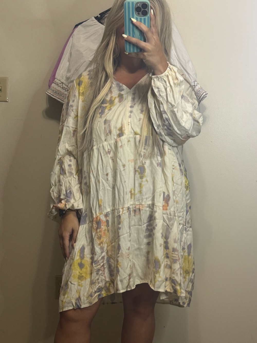 True Craft White Tie-Dye V-Neck Dress